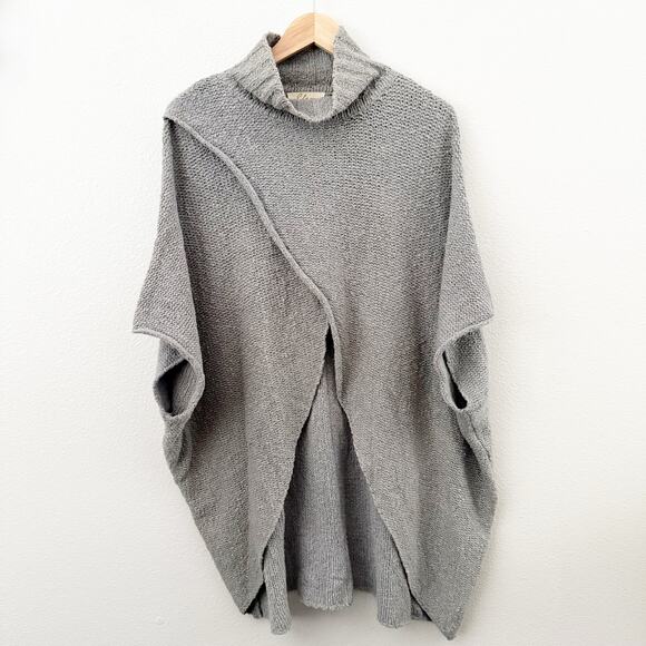 Elan Sweaters - ELAN | Mock Neck Oversized Sweater Poncho Knit Gray Turtleneck Cotton Blend | OS